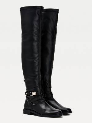 Tommy Hilfiger Leren Metal Gesp Over-Knee Laarzen Dames Zwart | TH921RHF