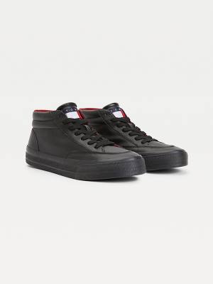 Tommy Hilfiger Leren Mid Skate Sneakers Heren Zwart | TH146ZIU