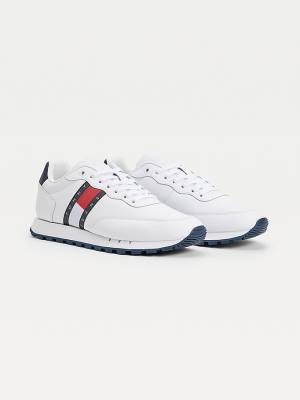 Tommy Hilfiger Leren Mix Webbing Logo Sneakers Heren Wit | TH835HYW