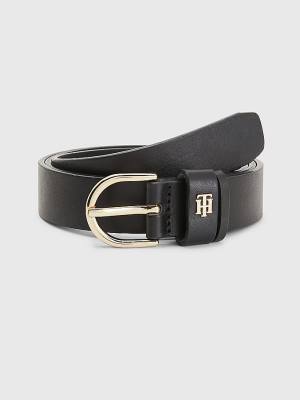 Tommy Hilfiger Leren Monogram Riemen Dames Zwart | TH568GND