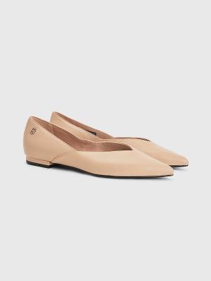 Tommy Hilfiger Leren Pointed Ballerina Schoenen Dames Beige | TH729TWV