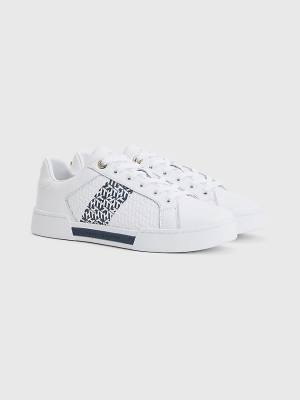 Tommy Hilfiger Leren TH Monogram Cupsole Sneakers Dames Blauw | TH523VHE