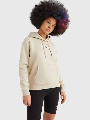 Tommy Hilfiger Linear Logo Hoodie Dames Beige | TH847QFT