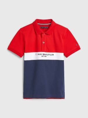 Tommy Hilfiger Logo Colour-Blocked Polo T-shirts Jongens Blauw | TH468WTL