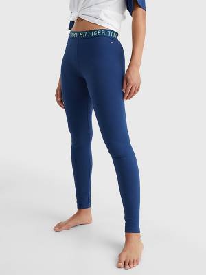 Tommy Hilfiger Logo Contrast Trim Full Length Leggings Dames Blauw | TH931WHA