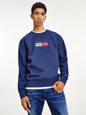 Tommy Hilfiger Logo Crew Neck Sweatshirts Heren Blauw | TH950GON