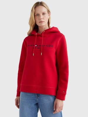 Tommy Hilfiger Logo Drawstring Regular Fit Hoodie Dames Rood | TH023DCI