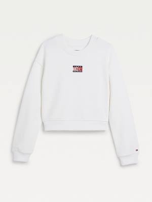 Tommy Hilfiger Logo Embroidery Cropped Sweatshirts Meisjes Wit | TH750LXS