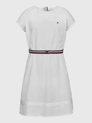 Tommy Hilfiger Logo Embroidery Fit & Flare Jurken Meisjes Wit | TH065TPQ