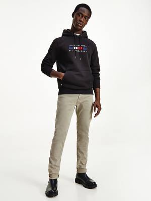 Tommy Hilfiger Logo Embroidery Fleece Hoodie Heren Zwart | TH052ZQM