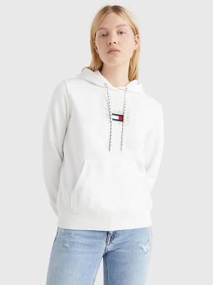 Tommy Hilfiger Logo Embroidery Hoodie Dames Wit | TH097YNI