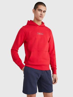 Tommy Hilfiger Logo Embroidery Hoodie Heren Rood | TH134RHE