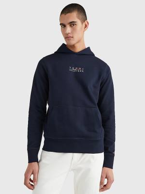 Tommy Hilfiger Logo Embroidery Hoodie Heren Blauw | TH234VQM