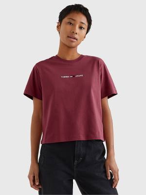 Tommy Hilfiger Logo Embroidery Organic Katoenen T-shirts Dames Rood | TH435NGW