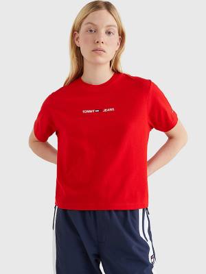 Tommy Hilfiger Logo Embroidery Organic Katoenen T-shirts Dames Rood | TH854SUN