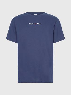 Tommy Hilfiger Logo Flag Patch T-shirts Heren Blauw | TH835WEP