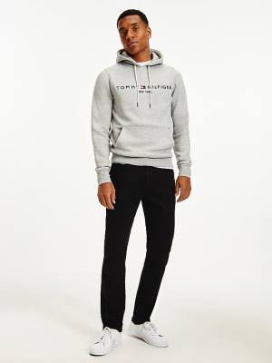 Tommy Hilfiger Logo Flex Fleece Hoodie Heren Grijs | TH358JPD