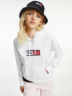 Tommy Hilfiger Logo Hoodie Dames Wit | TH724GMP