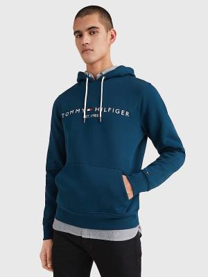 Tommy Hilfiger Logo Hoodie Heren Blauw | TH421LJQ