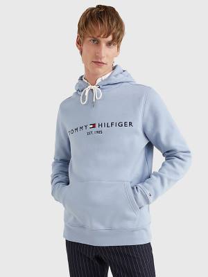 Tommy Hilfiger Logo Hoodie Heren Blauw | TH978ZHT