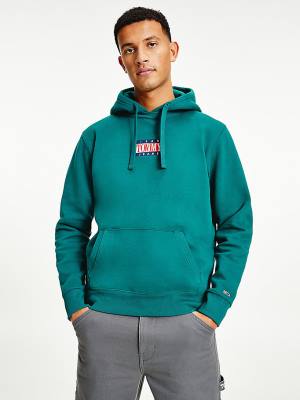 Tommy Hilfiger Logo Hoodie Heren Groen | TH978KBG