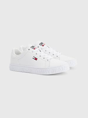 Tommy Hilfiger Logo Leren Cupsole Sneakers Dames Wit | TH082KTL