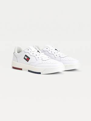 Tommy Hilfiger Logo Leren Cupsole Sneakers Heren Wit | TH492OXY