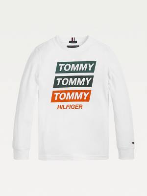 Tommy Hilfiger Logo Long Sleeve Organic Katoenen T-shirts Jongens Wit | TH945TEA