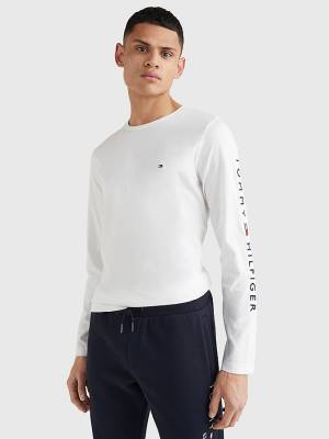 Tommy Hilfiger Logo Long Sleeve T-shirts Heren Wit | TH628PEJ