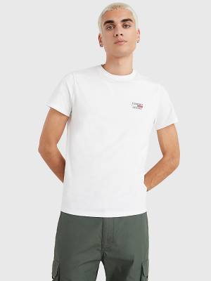 Tommy Hilfiger Logo Organic Katoenen Slim Fit T-shirts Heren Wit | TH576CUH