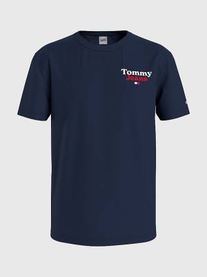 Tommy Hilfiger Logo Print T-shirts Heren Blauw | TH830LUV