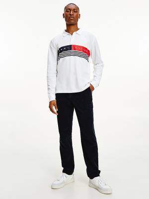 Tommy Hilfiger Logo Regular Fit Long Sleeve Poloshirt Heren Wit | TH071ECJ