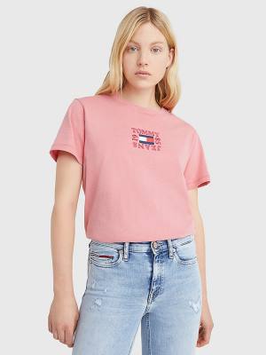 Tommy Hilfiger Logo Relaxed Fit T-shirts Dames Roze | TH405URN