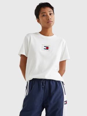 Tommy Hilfiger Logo Relaxed Fit T-shirts Dames Wit | TH895QSK