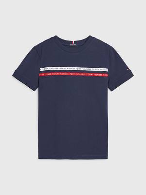 Tommy Hilfiger Logo Tape Organic Katoenen T-shirts Jongens Blauw | TH894XYU