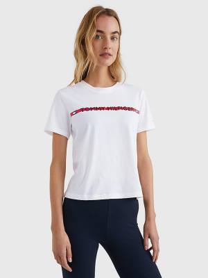 Tommy Hilfiger Logo Tape T-shirts Dames Wit | TH346LSO