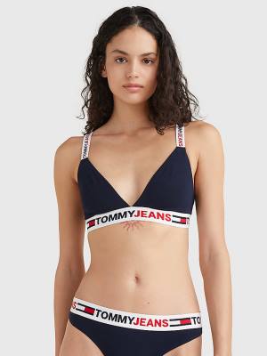 Tommy Hilfiger Logo Underband Triangle Bra Ondergoed Dames Blauw | TH984KRN