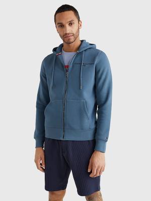 Tommy Hilfiger Logo Zip-Thru Hoodie Heren Blauw | TH162GHU