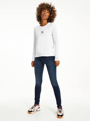 Tommy Hilfiger Long Sleeve Logo Slim Fit T-shirts Dames Wit | TH470HKR