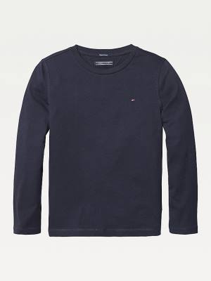 Tommy Hilfiger Long-Sleeve Organic Katoenen T-shirts Jongens Blauw | TH259PAJ