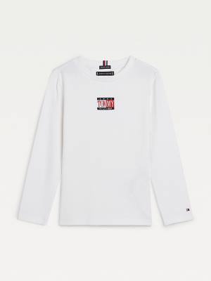 Tommy Hilfiger Long Sleeve Organic Katoenen Logo T-shirts Jongens Wit | TH462YNT