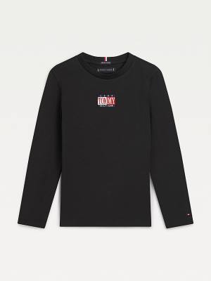 Tommy Hilfiger Long Sleeve Organic Katoenen Logo T-shirts Jongens Zwart | TH931NCW