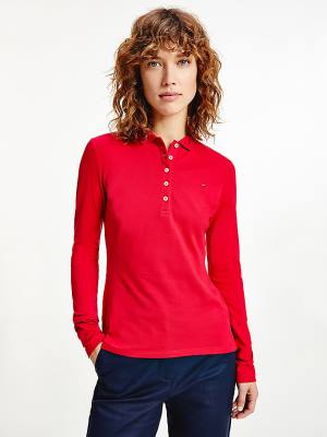 Tommy Hilfiger Long Sleeve Slim Fit Poloshirt Dames Rood | TH915EVD