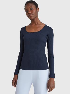 Tommy Hilfiger Long Sleeve Square Neck Slim Fit T-shirts Dames Blauw | TH829IFR