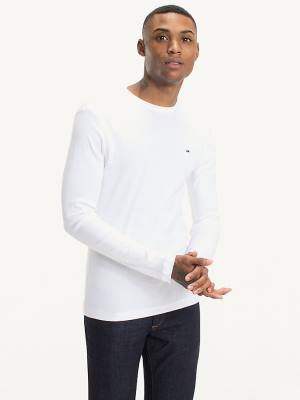 Tommy Hilfiger Long Sleeved Ribbed Organic Katoenen T-shirts Heren Wit | TH318WKF