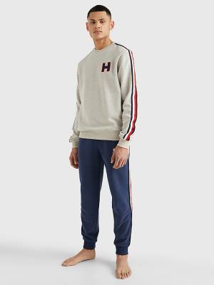 Tommy Hilfiger Lounge Signature Tape Sweatshirt Pyjamas Heren Beige | TH957UCQ