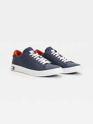 Tommy Hilfiger Low-Top Vulcanised Sneakers Heren Blauw | TH164WSN