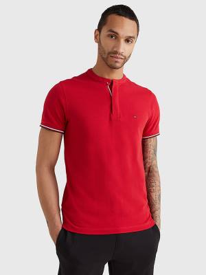 Tommy Hilfiger Mandarin Collar Slim Fit Poloshirt Heren Rood | TH153ZSV