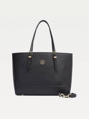 Tommy Hilfiger Medium Monogram Logo Tote Tassen Dames Zwart | TH918CZP