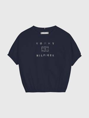 Tommy Hilfiger Metallic Logo Elasticated Taille T-shirts Meisjes Blauw | TH420GAB